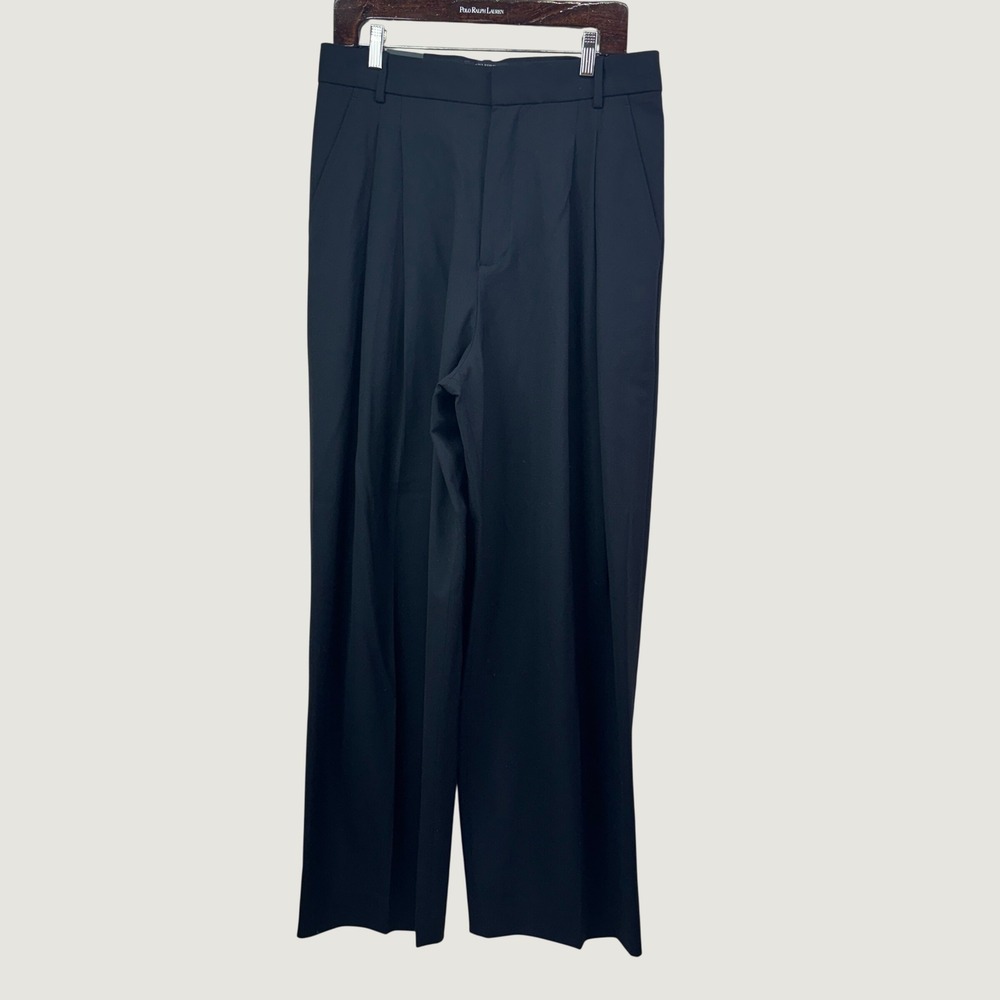 Banana Republic Womens High Rise Straight Italian Wool Pants Black 10L Long NEW